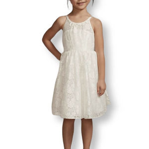 David's Bridal White Illusion Lace Tie-Back Halter Flower Girl Dress 5